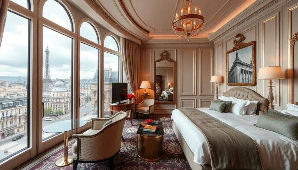 Image of a luxurious hotel room in central Paris