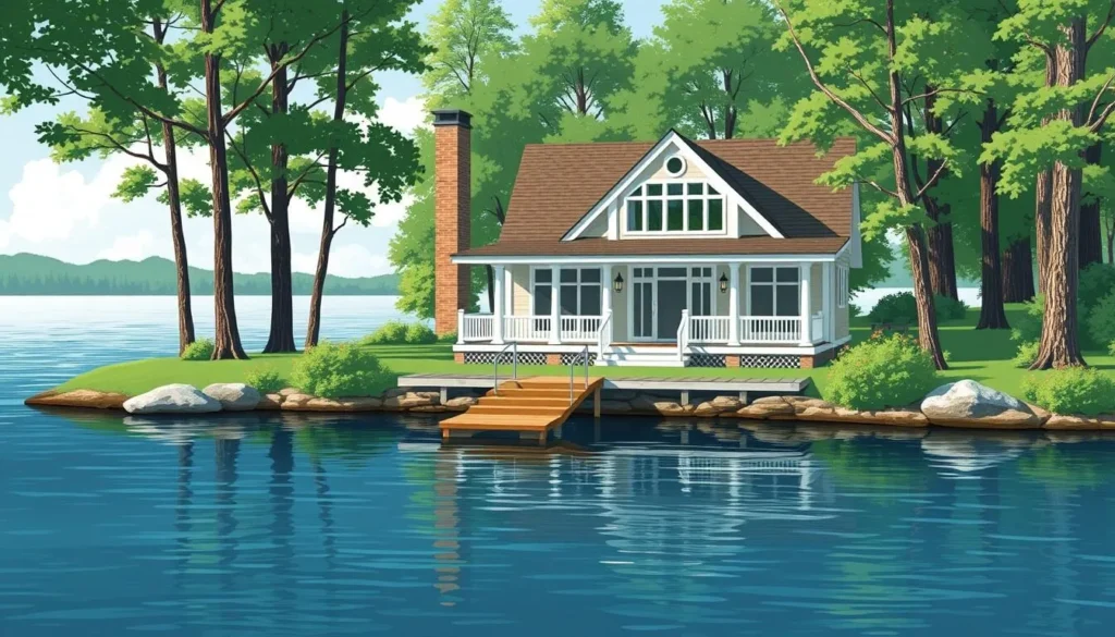 Image of a luxurious lakefront cabin near Beaver Lake with a private dock.