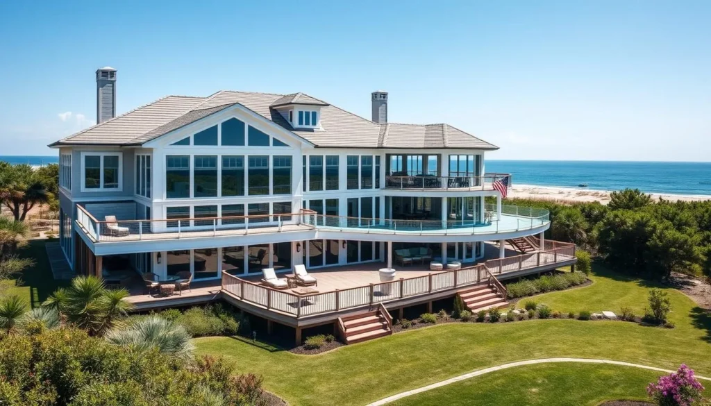 Image of a luxurious oceanfront vacation home on Oak Island
