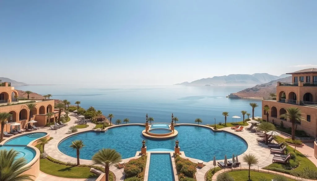 Image of a luxurious spa resort in Ein Bokek with a serene Dead Sea view
