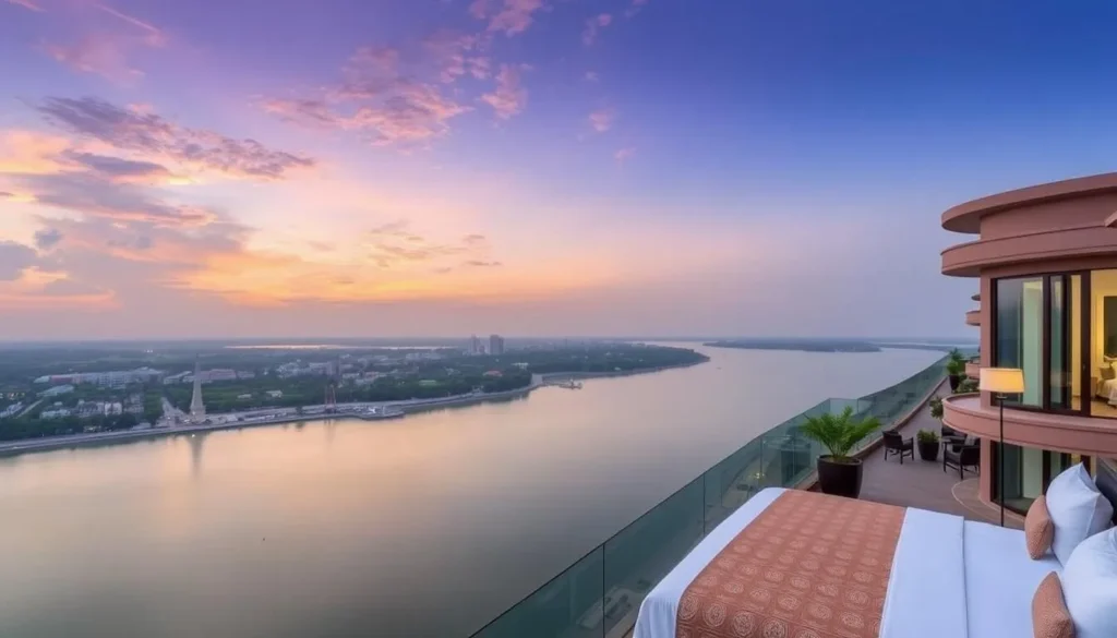 Image of a luxury hotel in Howrah with a river view