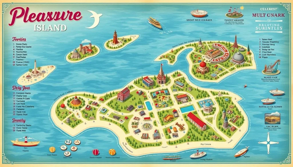 Image of a map showing Pleasure Island and nearby attractions