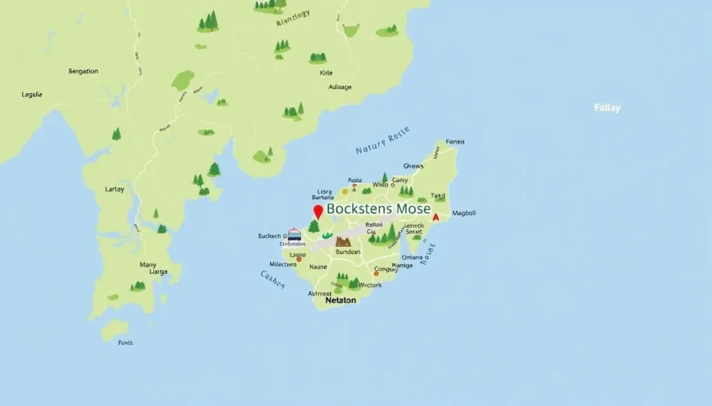 Image of a map showing the location of Bockstens Mosse Nature Reserve in Sweden