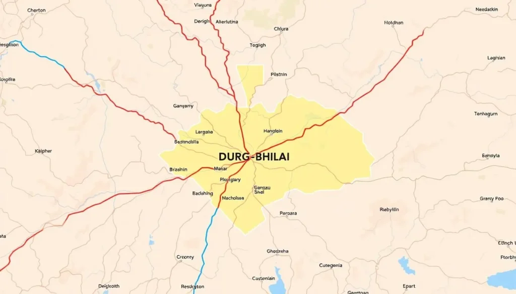 Image of a map showing the location of Durg-Bhilai and its connectivity