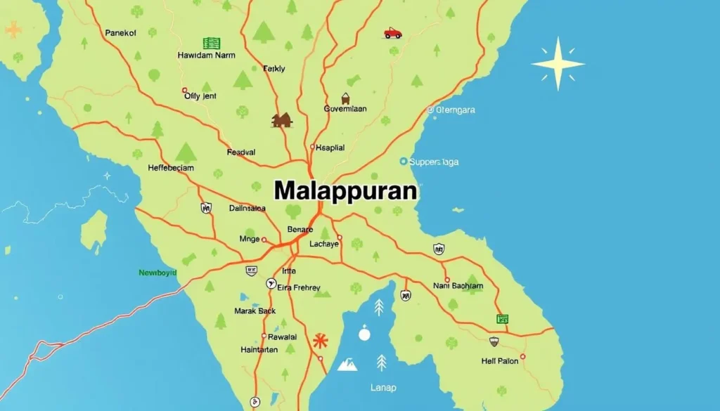 Image of a map showing the location of Malappuram and its connectivity