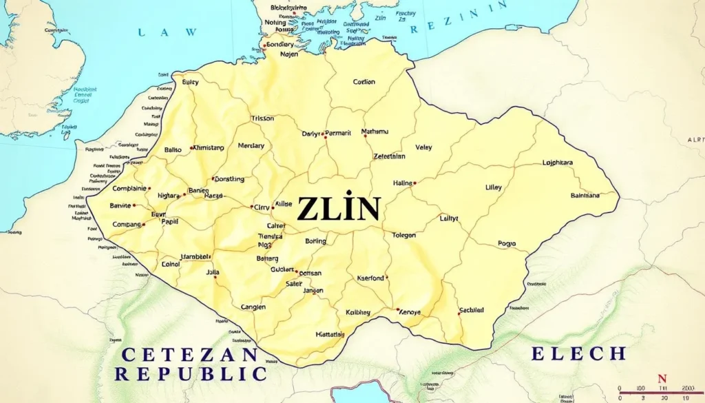 Image of a map showing the location of Zlin Region in Czechia