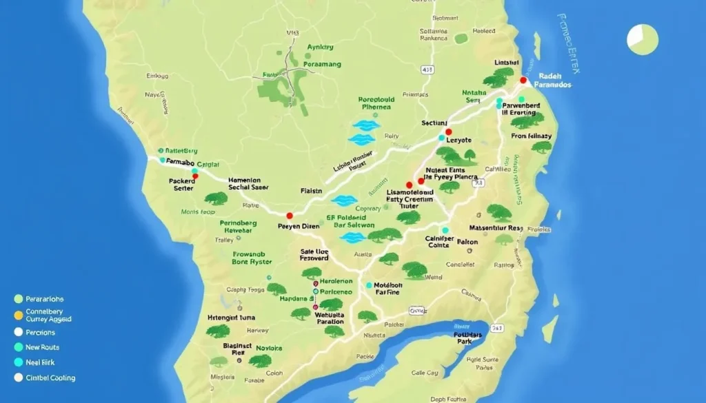 Image of a map showing the route from Paramaribo to Brownsberg Nature Park