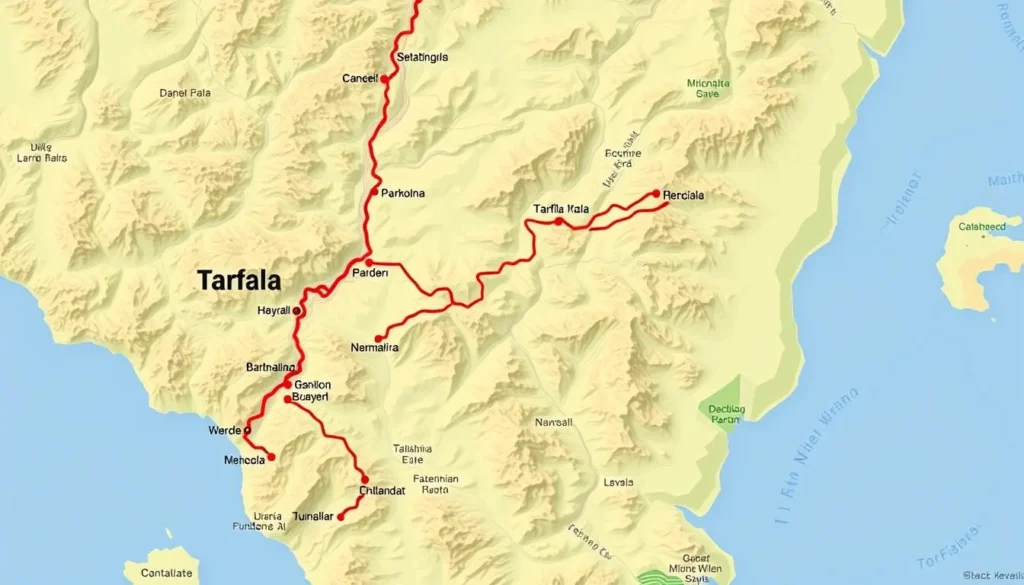 Image of a map showing the route to Tarfala Valley