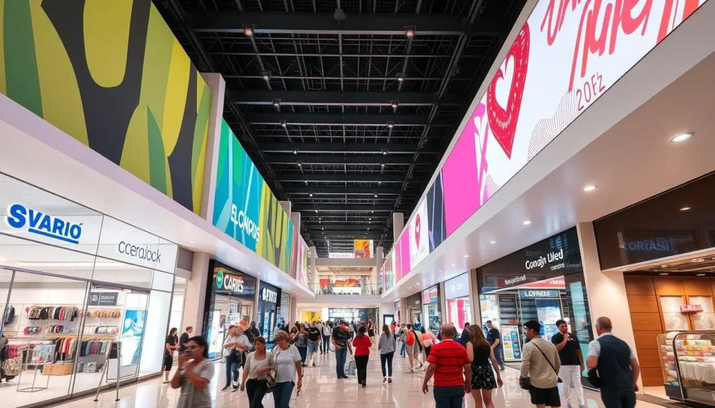 Image of a modern shopping mall in Aracaju with diverse stores and people shopping.