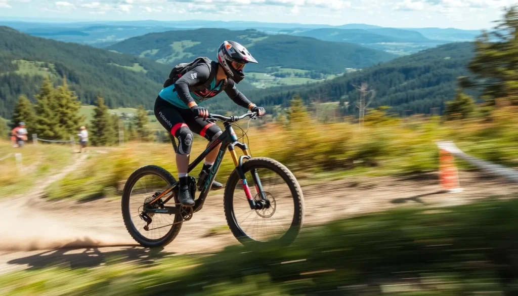 Image of a mountain biker in action at Bikepark Kopřivná