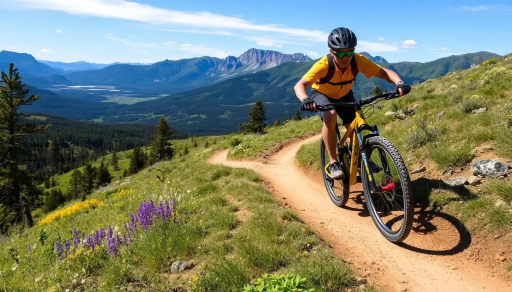 Image of a mountain biker navigating a trail at Granby Ranch