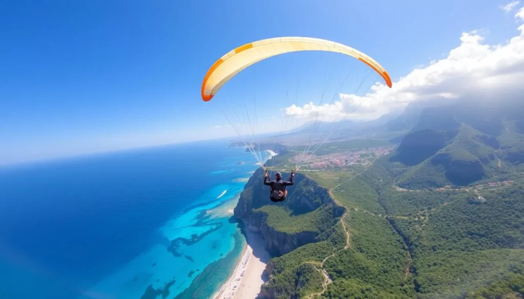 Image of a paraglider soaring above La Guaira's coastline