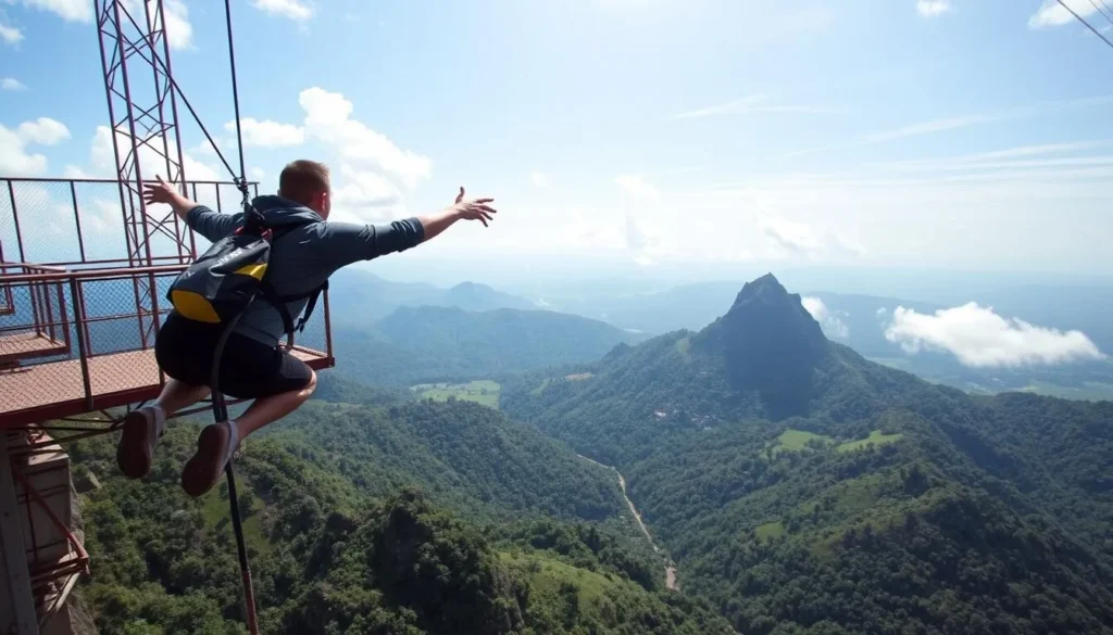 Image of a person bungee jumping in San Gil, Colombia