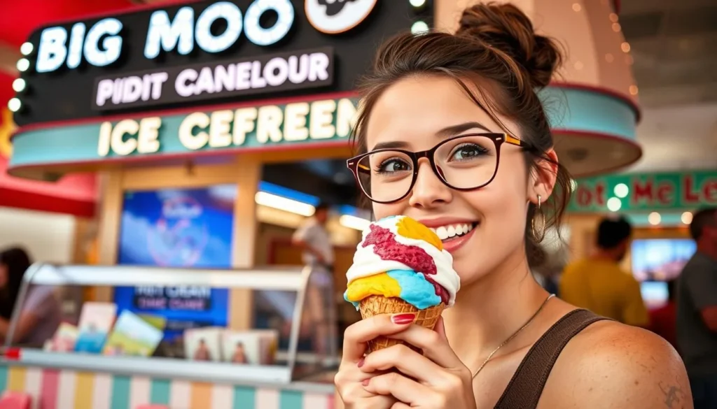 Image of a person enjoying ice cream at the Big Moo Ice Cream Parlour