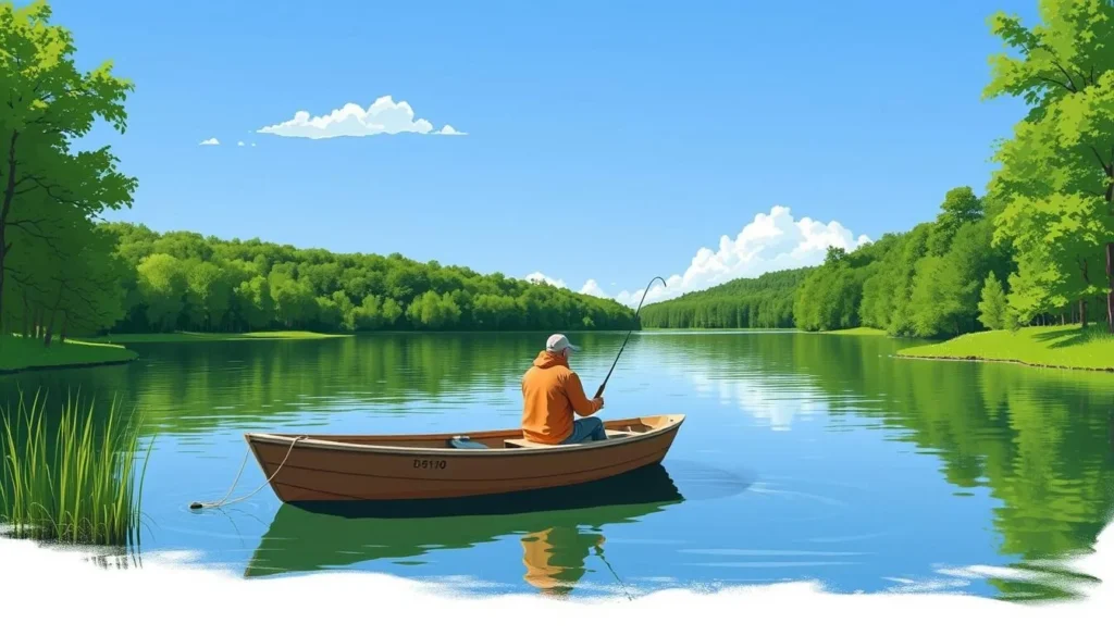 Image of a person fishing from a boat on Slapy Reservoir