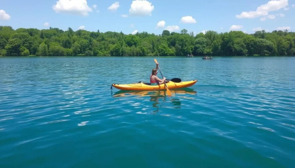 Image of a person kayaking in the calm waters of Halland County.