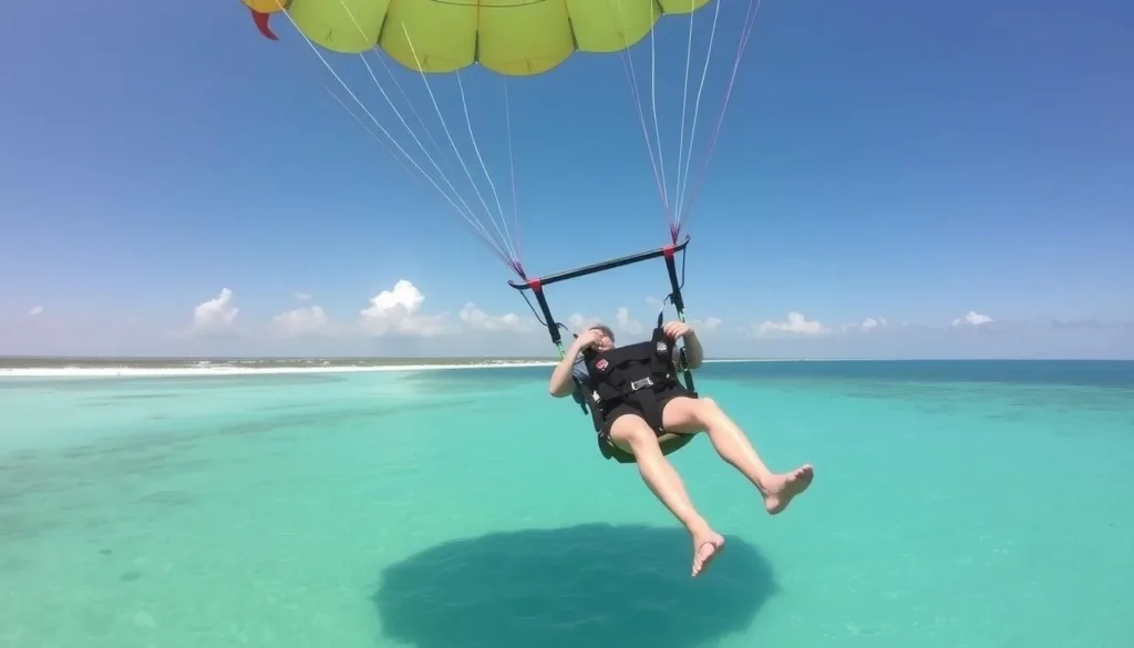 Image of a person parasailing in the Gulf waters near Okaloosa Island