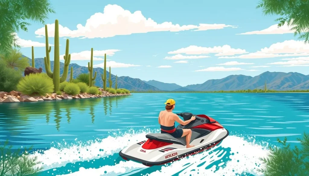 Image of a person renting a boat or jet ski at Saguaro Lake