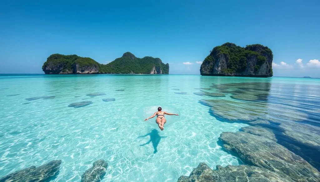 Image of a person swimming in the crystal-clear waters around Angso Island