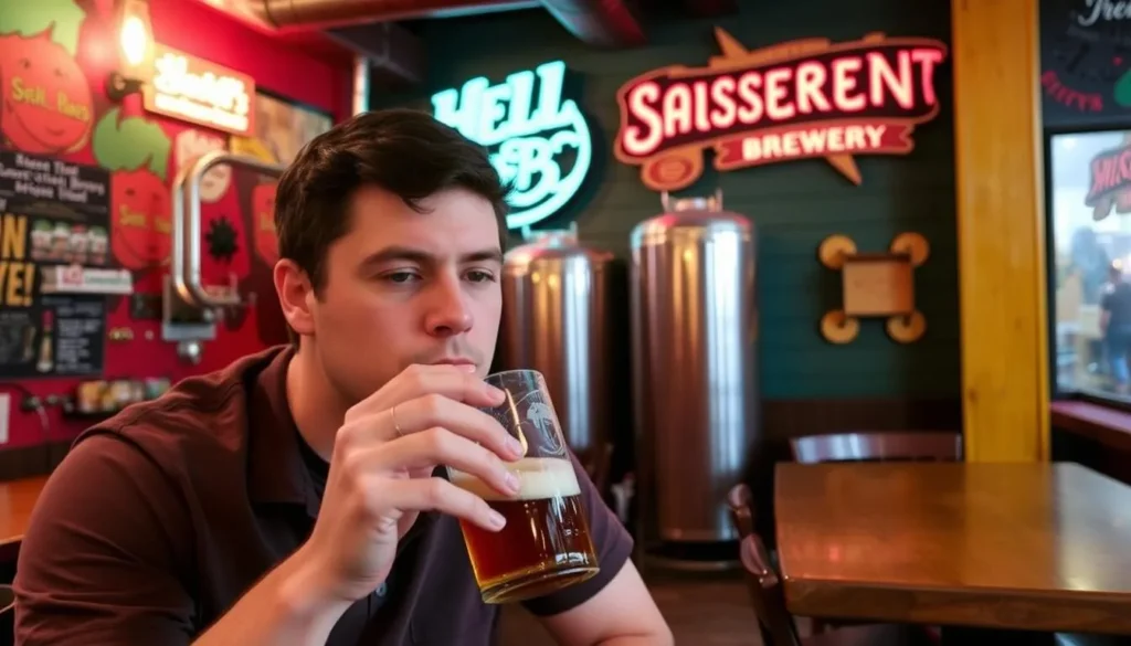 Image of a person tasting beer at Hell's Basement Brewery