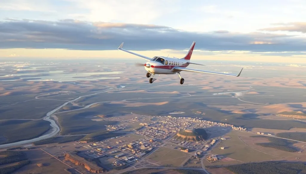 Image of a plane flying over Fort Smith, Northwest Territories