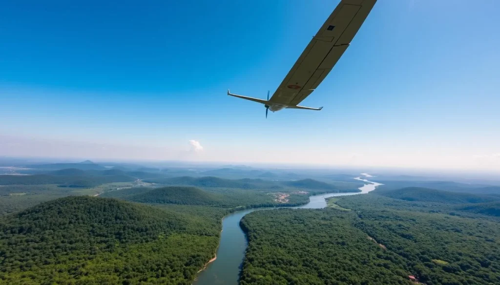Image of a plane flying over French Guiana