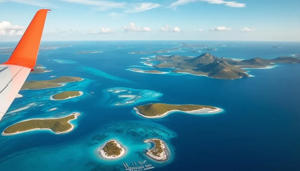 Image of a plane flying over the Los Roques Archipelago