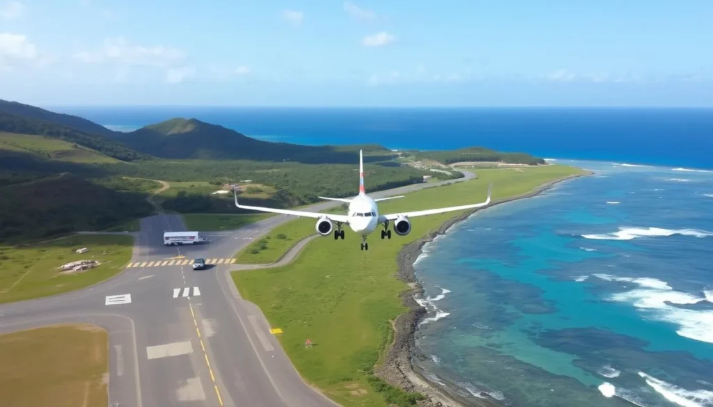 Image of a plane landing at Fernando de Noronha Airport