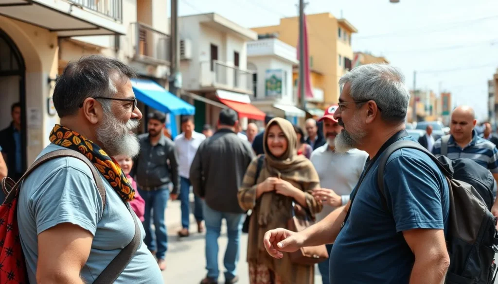 Image of a respectful tourist greeting locals in Lattakia, Syria