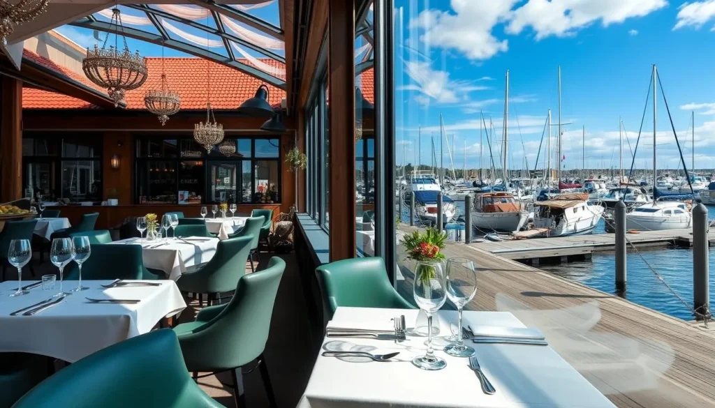 Image of a restaurant in Mariehamn with a view of the marina