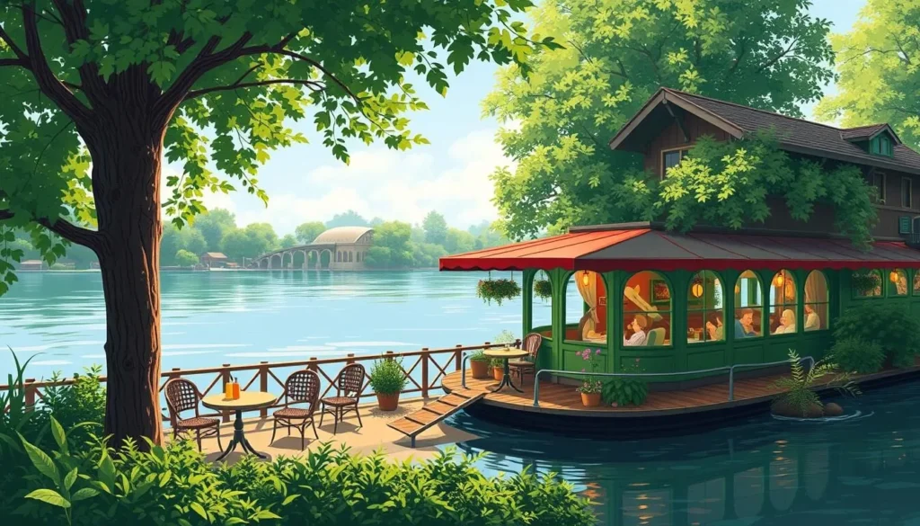 Image of a river boat cafe on the Aura River