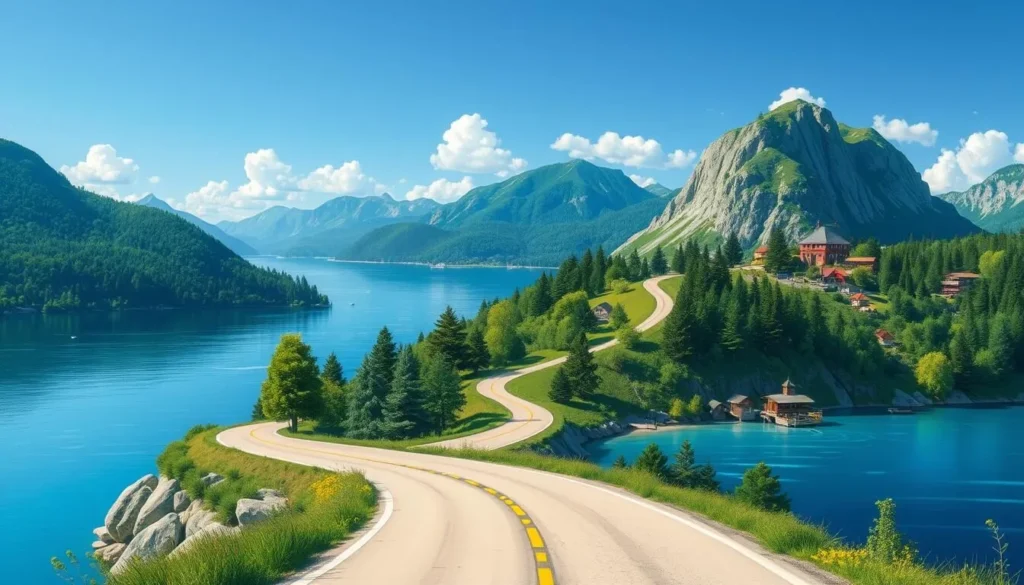 Image of a scenic road leading out of Lake Vaddoviken towards nearby attractions