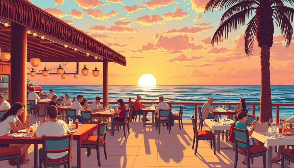 Image of a seafood restaurant with an ocean view in Balneario Camboriu
