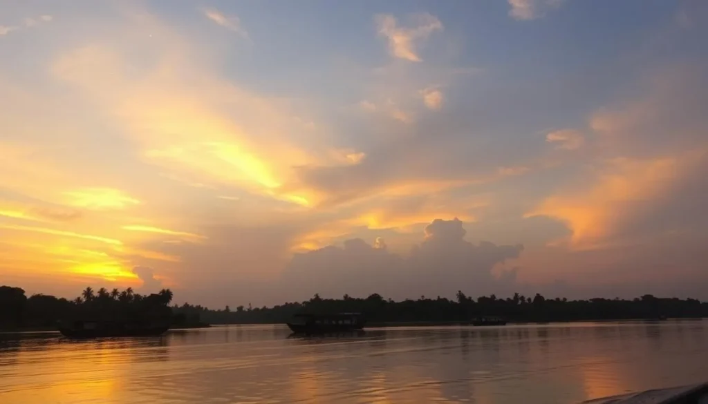 Image of a serene Hooghly River cruise at sunset