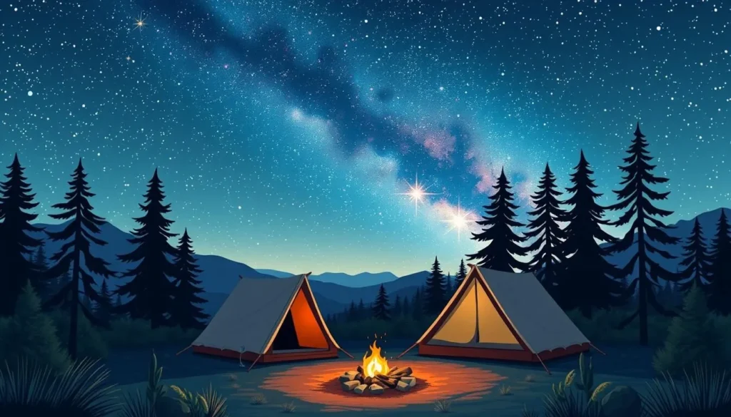 Image of a serene camping site in Foljesta National Park under a starry sky