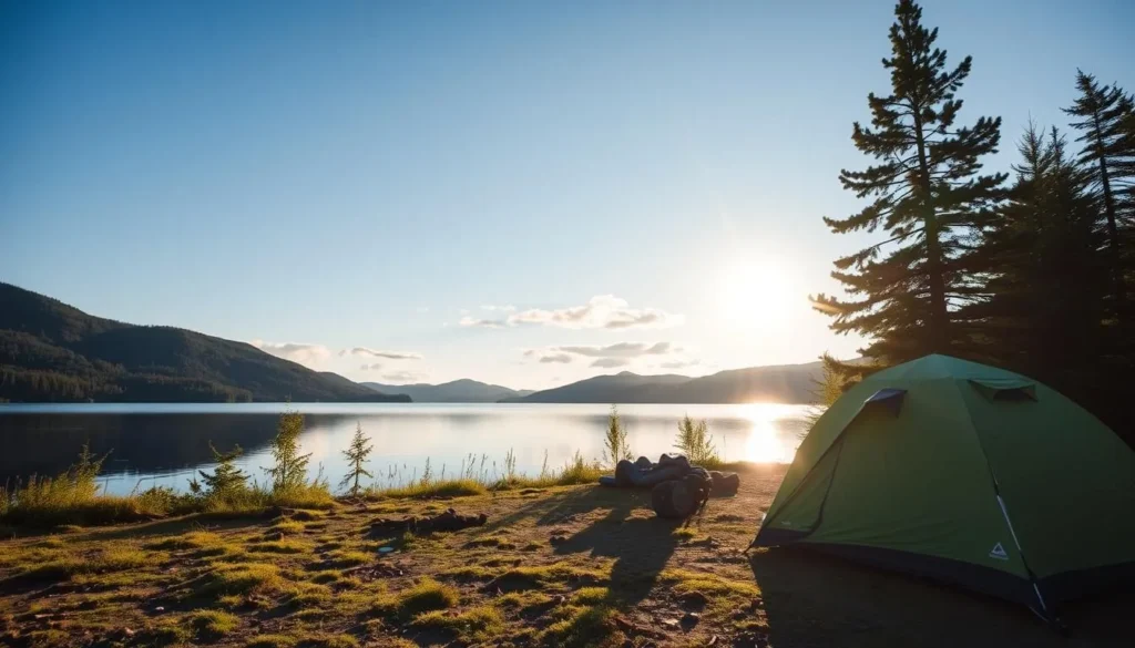 Image of a serene campsite near a lake within Borgefjell National Park