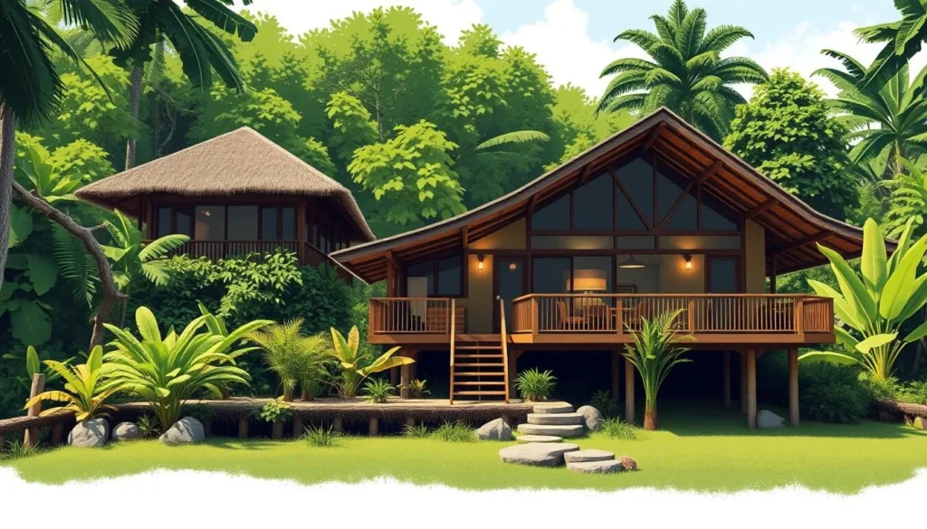 Image of a serene eco-lodge near Albina, Suriname