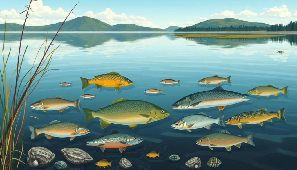 Image of a serene fishing spot on Lake Ovrekjala with a variety of fish species
