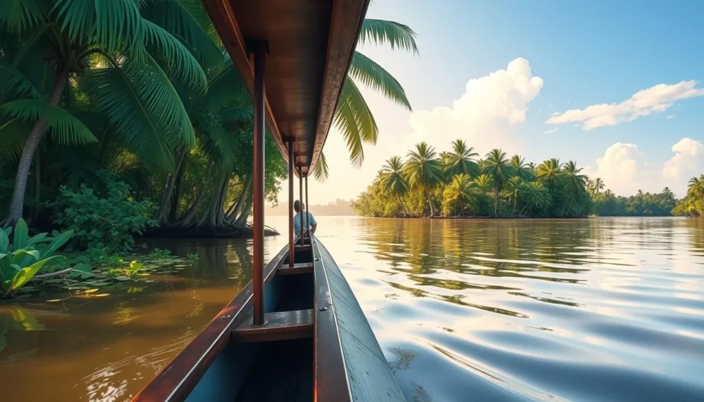 Image of a serene houseboat ride in Cherthala's backwaters