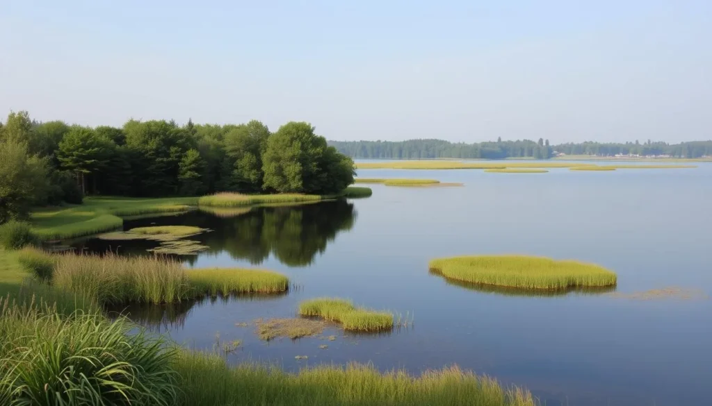 Image of a serene lake in South Bohemia with surrounding lush greenery
