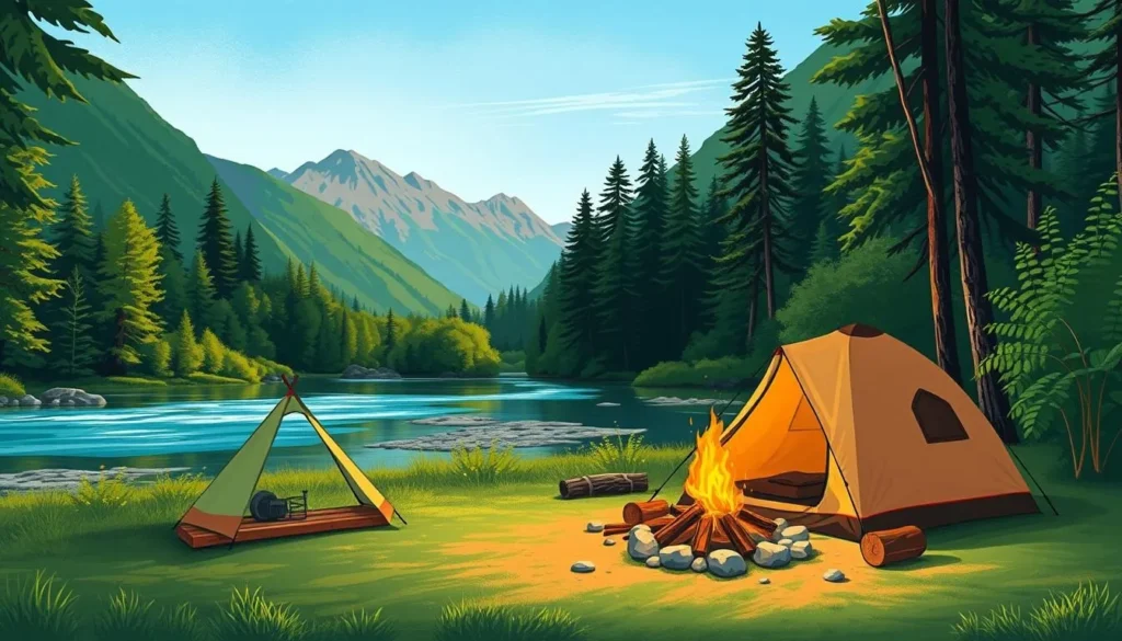 Image of a serene riverside campsite in Futaleufu