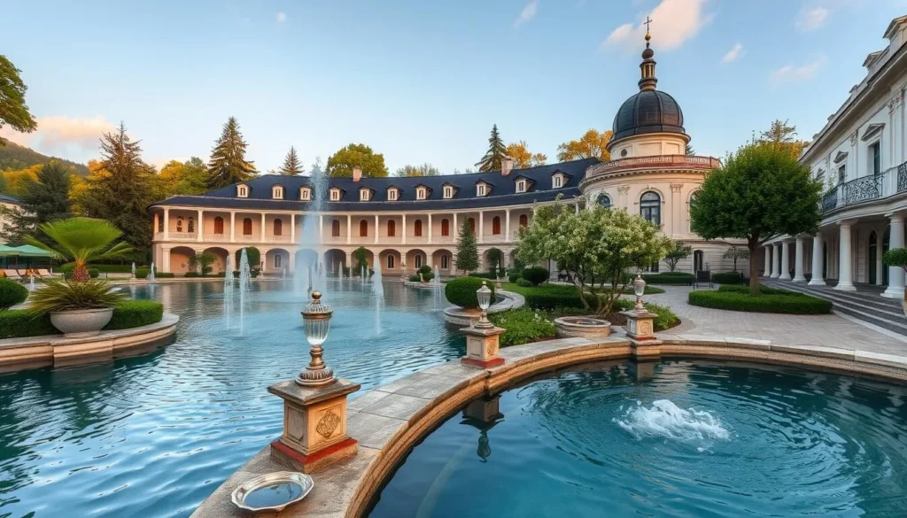Image of a serene spa scene in Karlovy Vary