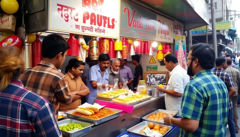 Image of a street food stall in Kalyan-Dombivli serving vada pav