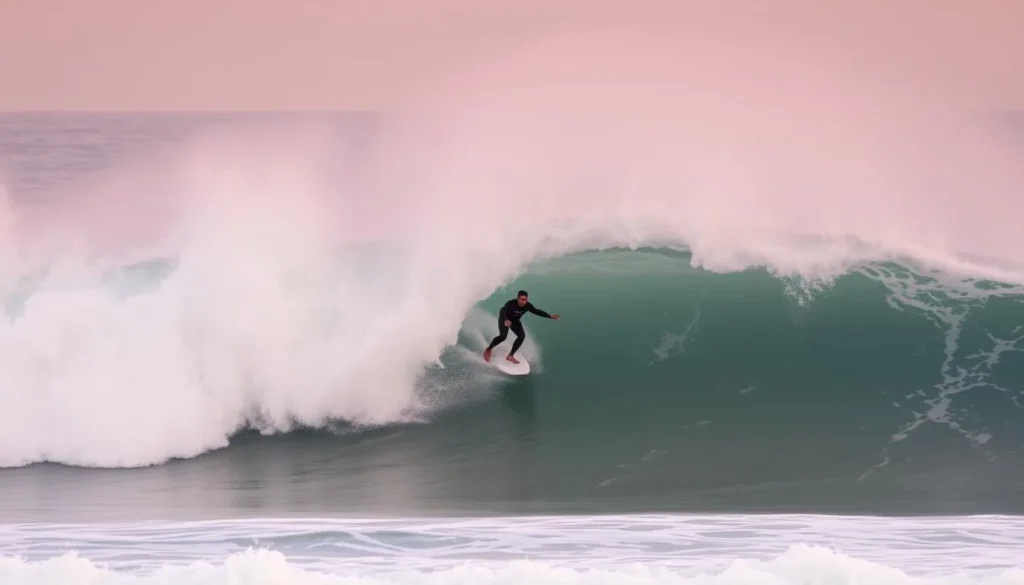 Image of a surfer riding a wave at Playa Los Ángeles.