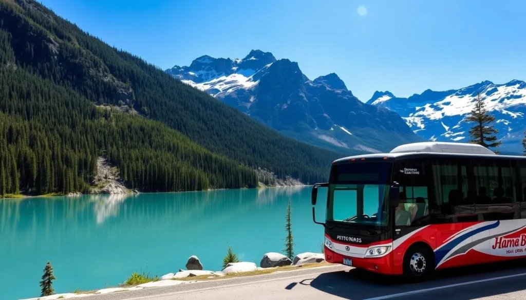 Image of a tour bus stopping at Peyto Lake