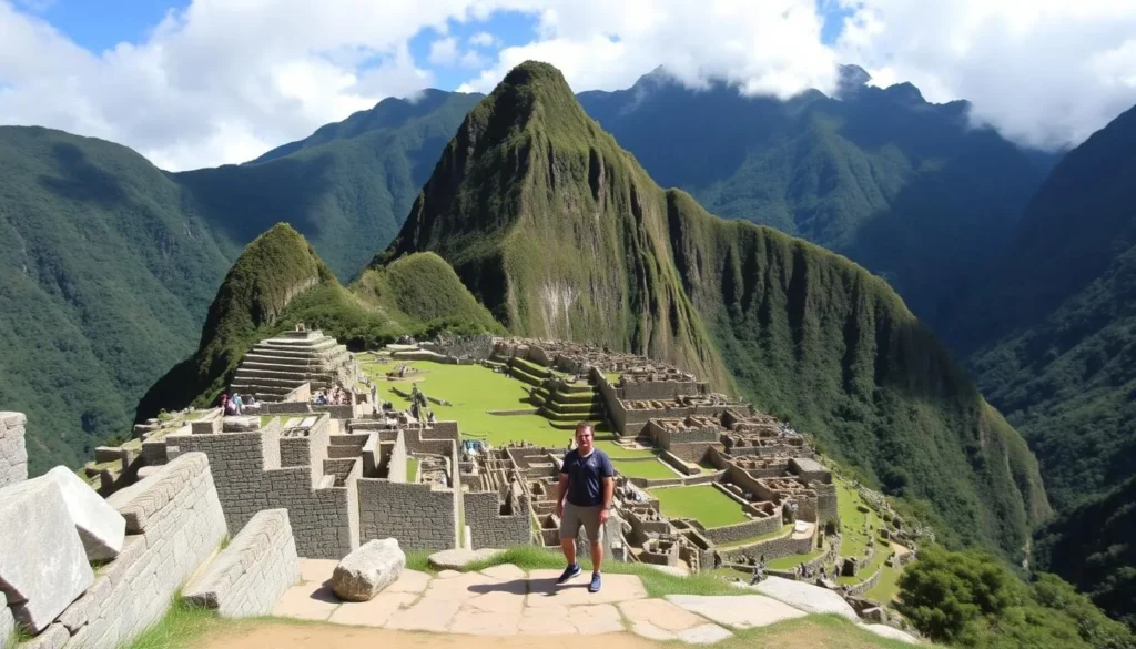 Image of a tourist at the entrance of Machu Picchu