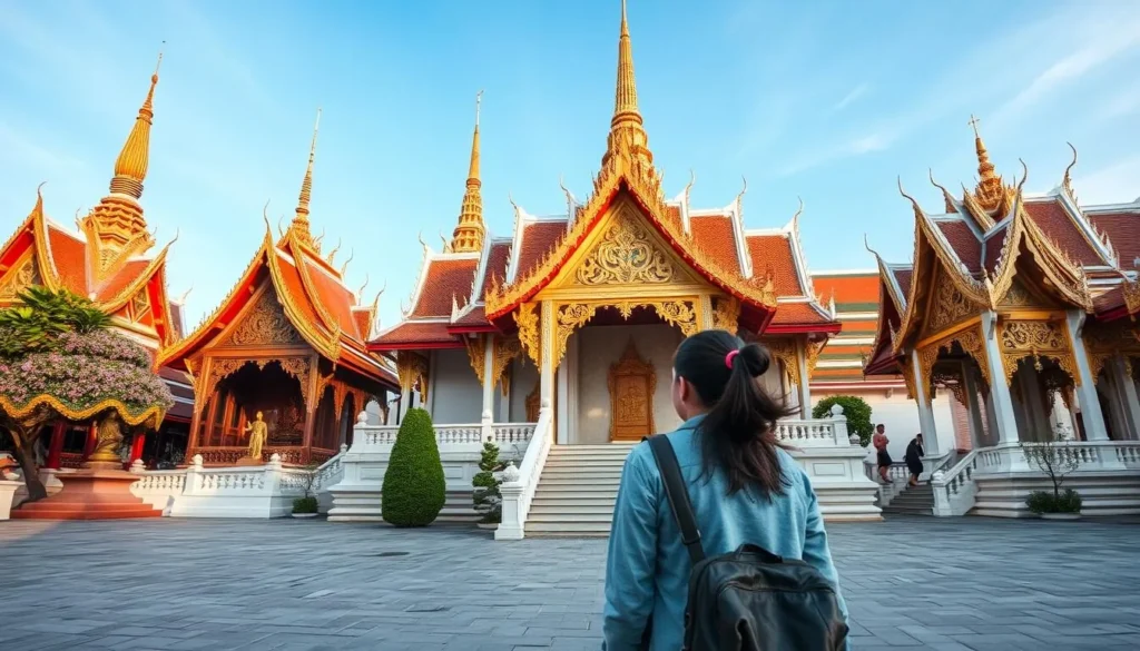 Image of a tourist exploring Bangkok's temples during the cool season Image of a tourist exploring Bangkok's temples during the cool season