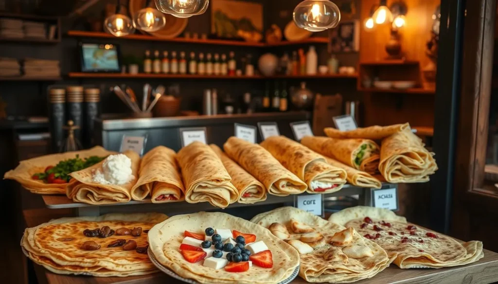 Image of a traditional Breton crêperie with a variety of fillings