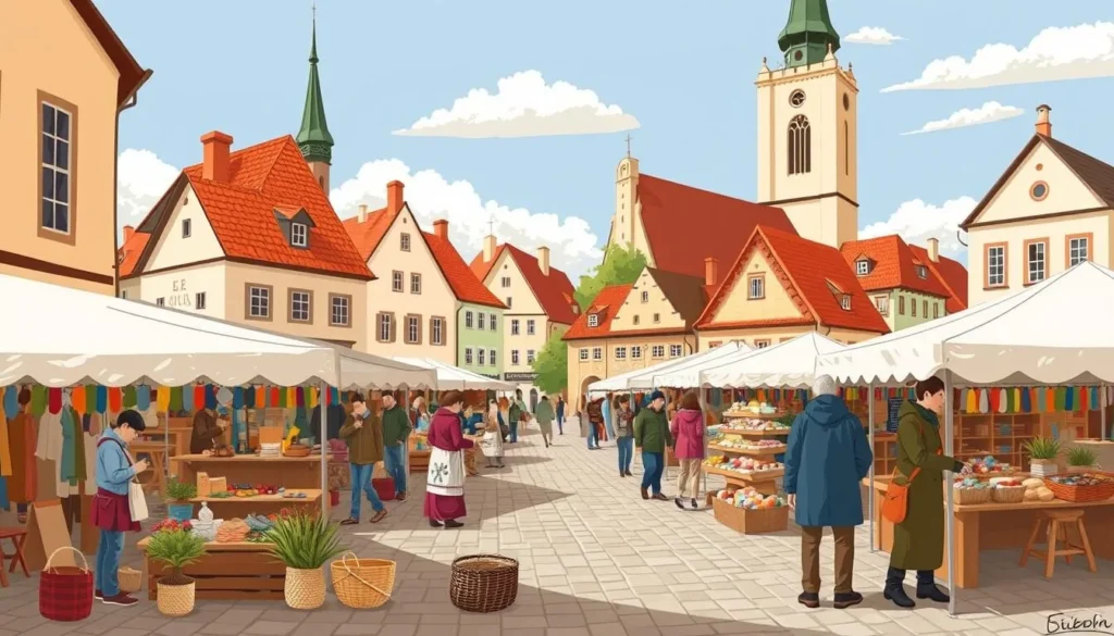 Image of a traditional Czech market with local artisans selling handmade crafts