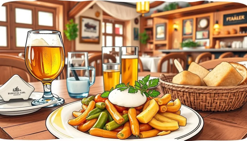 Image of a traditional Czech meal with a glass of craft beer in Hradec Kralove